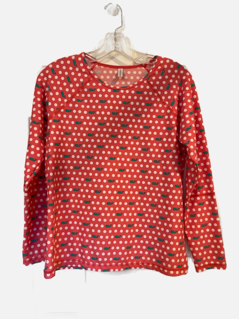 Vineyard Vines Women’s Athletic Rash Guard Swim Top Peach with White Polkadots L